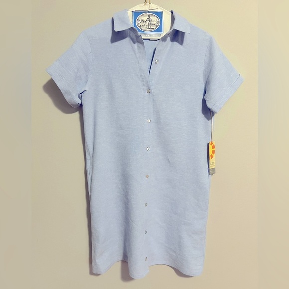 NWT C&C California Blue Linen Blend Short Sleeve Shirt Dress women’s XS - Picture 1 of 9